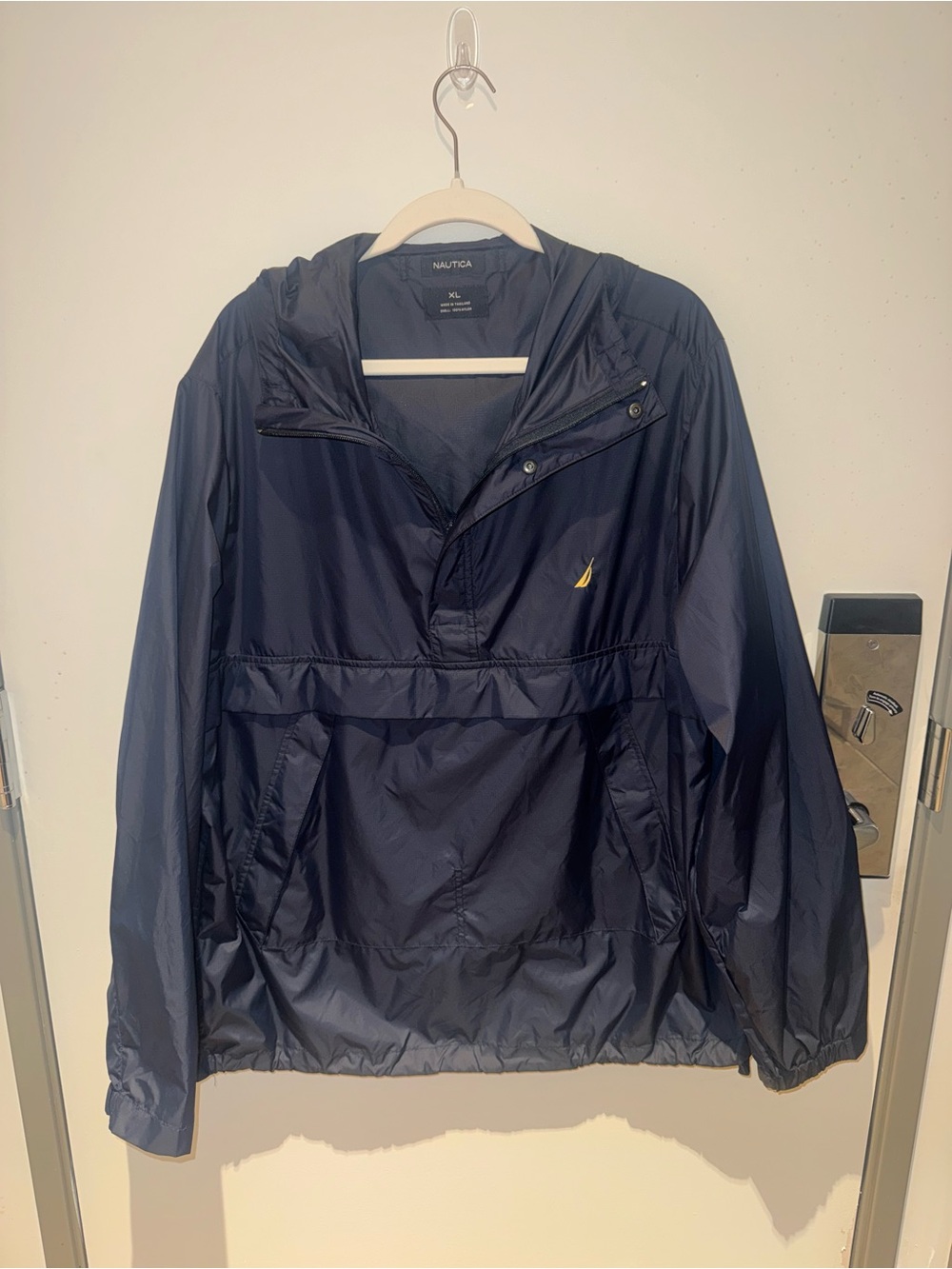 Nautica Navy Hooded Windbreaker Pullover with Yellow Logo